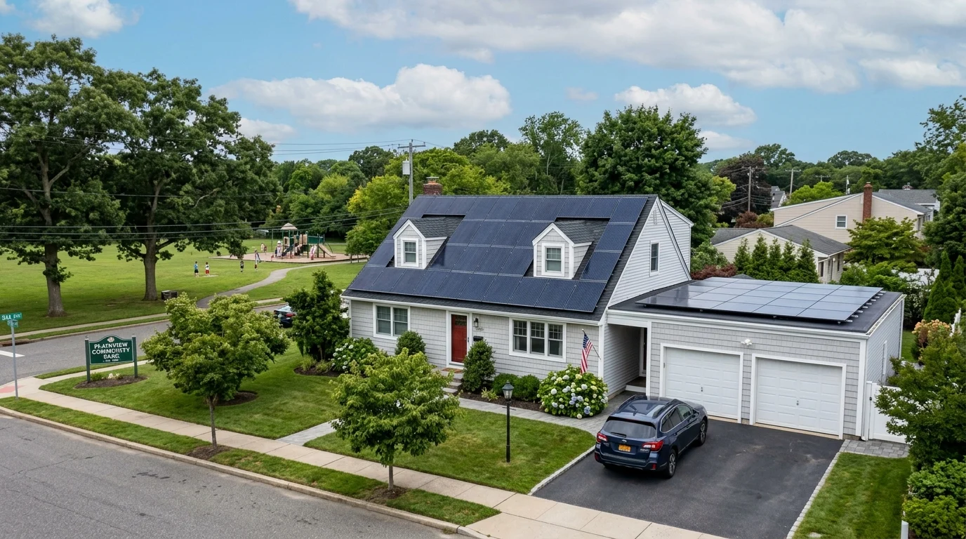 Cape Cod Home Near Plainview-Old Bethpage Community Park Flat-Roof Garage Integration