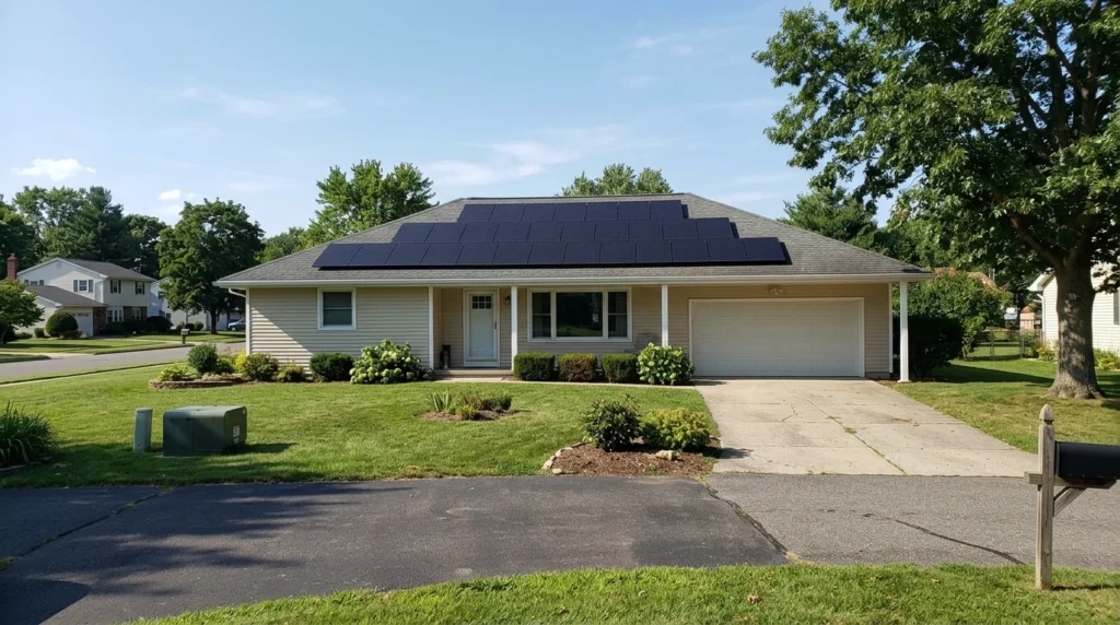 Solar panel installation with roof preparation on a coastal ranch home in Great River, NY