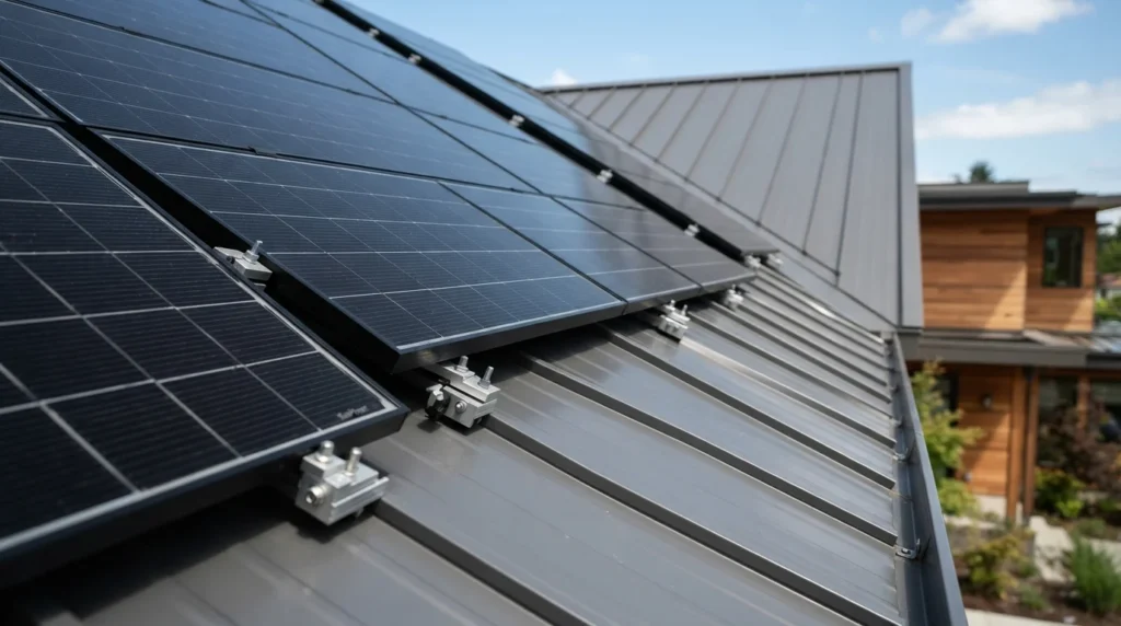 Standing seam metal roof solar installation