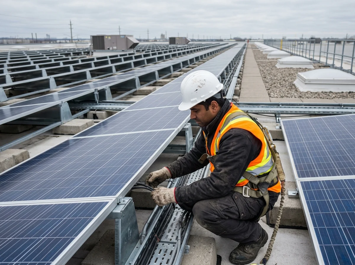 Commercial solar panels installation on a Suffolk County building