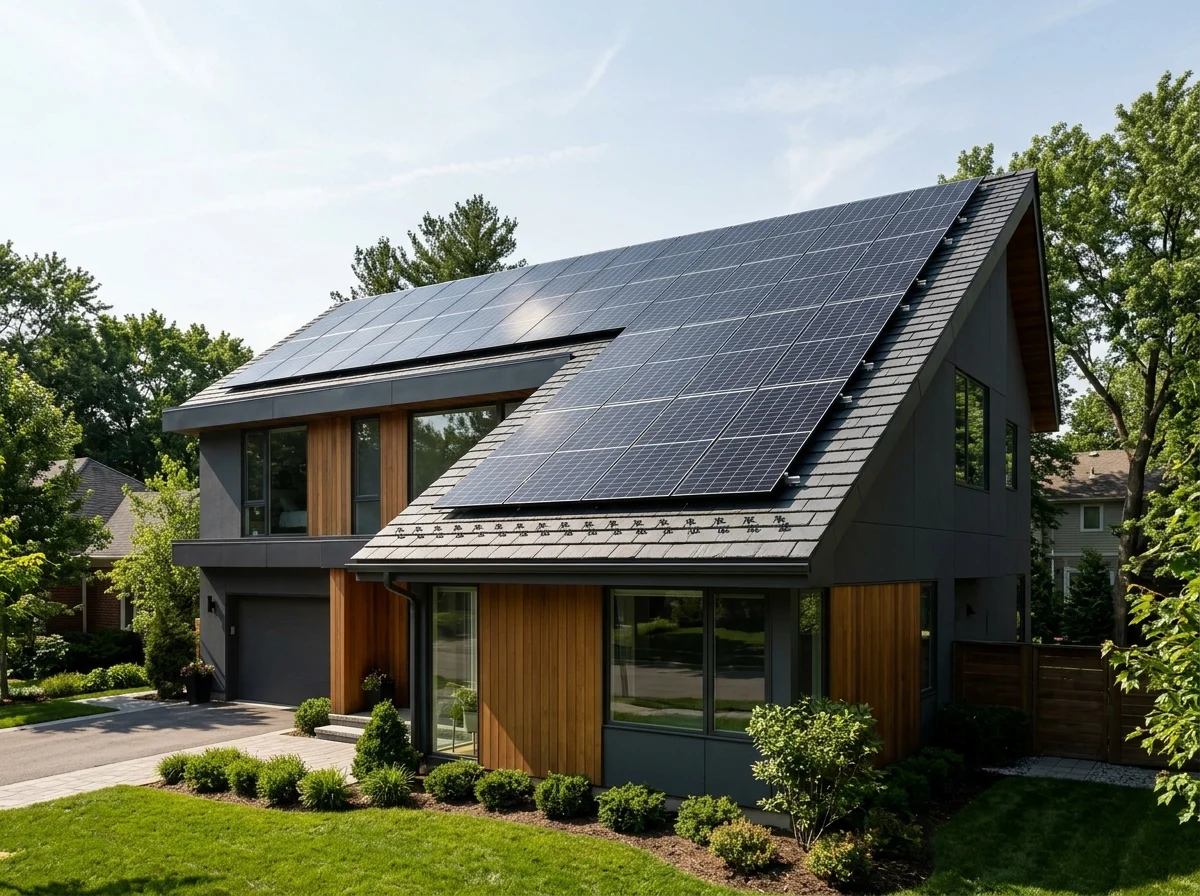 Residential solar panels on a Suffolk County home